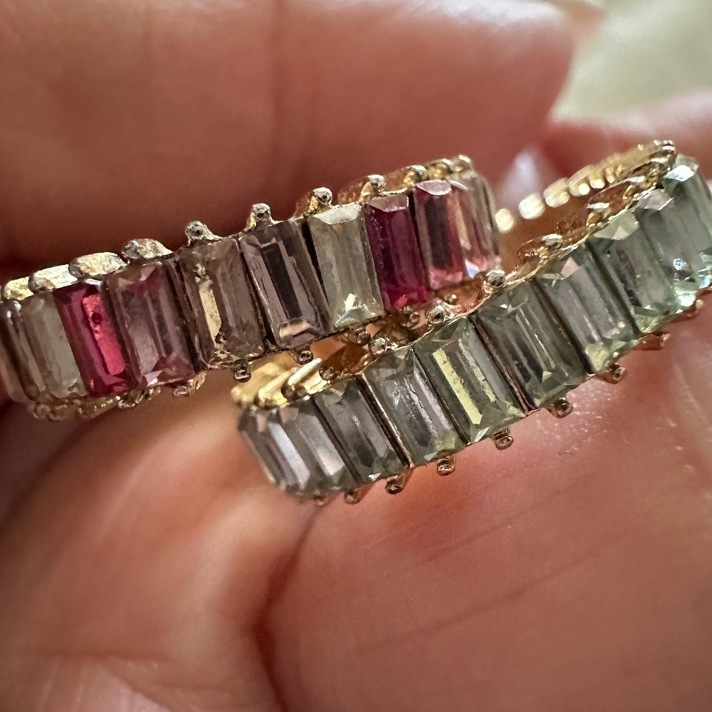 Sale price elegant two band Rings Pink and white Eternity crystal Gemstone - Picture 2 of 7